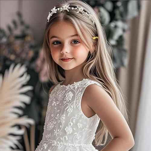 Flower Girl Headpiece, Silver Bridal Headband,Flower Girl Hair Accessories, Princess Crystal Pearl Hair Accessories, Suitable for birthday party, First Communion, Childrens' Day