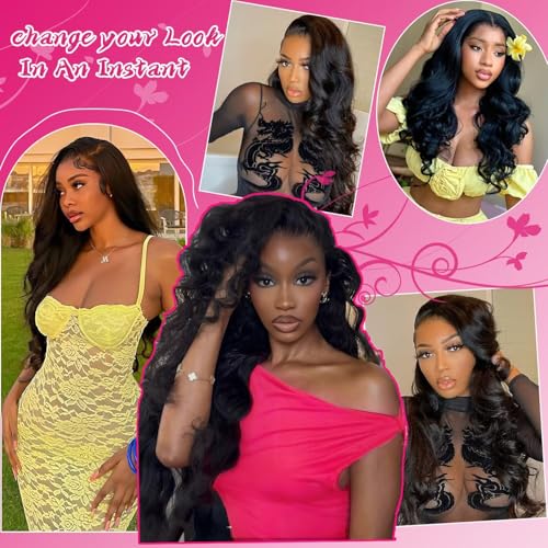 13x6 Lace Front Wigs Human Hair Pre Plucked, 180% Density Body Wave HD Transparent Lace Frontal Wigs with Baby Hair for Women, Glueless Wig, Natural Black, 24 Inch