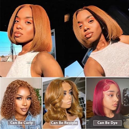 MUPRETTY 18A Raw Brown Bob Wigs Human Hair 4x4 Lace Closure Wig Brown Wig Human Hair Keep Silky And Smooth After Multiple Washes(14Inch)