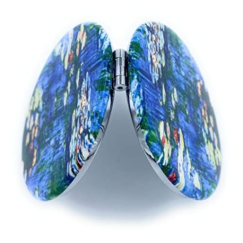 Small Handbag Mirror Compact Mirror for Girls Purse Mirror Folding Pu Leather Floral Compact Claude Monet Water Lilies Unique Gift for Sister