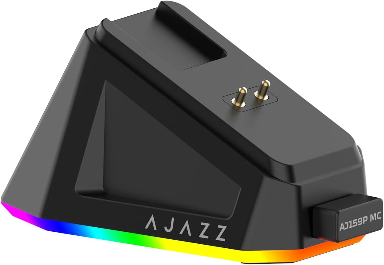 AJ179PRO PAW3395 26000 DPI Gaming Mouse, 8000Hz Polling Rate, 58g Ultra-Light, Tri-Mode (2.4G/Wired/Bluetooth 5.2), Magnetic RGB Charging Dock, Ergonomic Right-Hand Design, Black