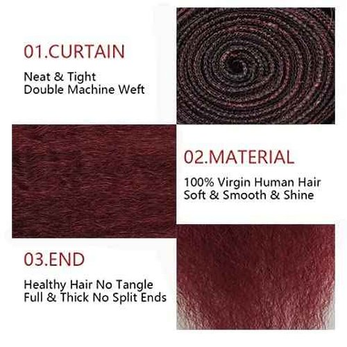 99j Brazilian Yaki Straight Human Hair 4 Bundles Yaki Human Hair Bundles 100% Virgin Kinky Straight Virgin Hair Extensions Women Girl Black Red (14 16 18)