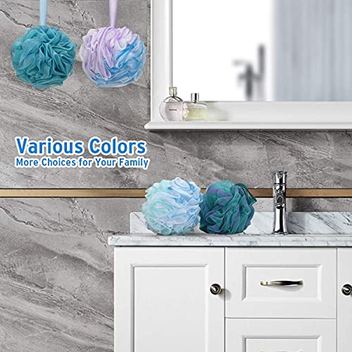 Bath Shower Loofah Sponge 60g Bath Mesh Pouf Shower Ball Body Scrubber Exfoliating Bath Sponge for Women and Men, Set of 4, Flower