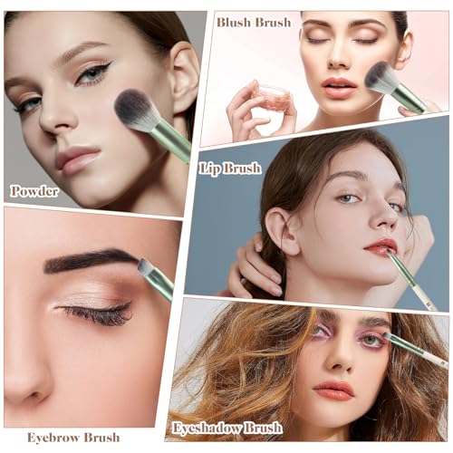 HEYMKGO Makeup Brushes, 12 Pcs Professional Makeup Brush Set Premium Synthetic Foundation Powder Blush Concealer Blending Eyeshadow Lip Eyebrow Make Up Brushes Kit with Travel Bag