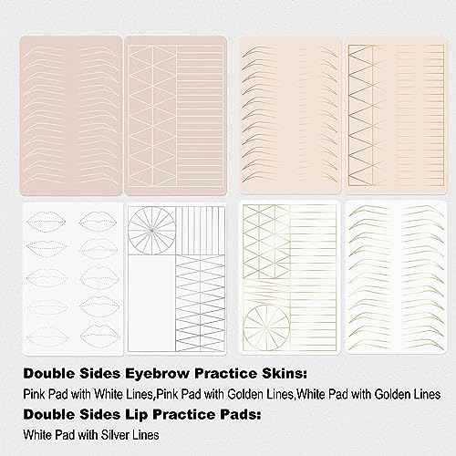 2PCS Doulbe Sides Silicone Practice Skin 1.5mm Thickness Permanent Makeup Tattoo Practice Pad for Eyebrow/Lip Practice (White Pad+Silver Line)
