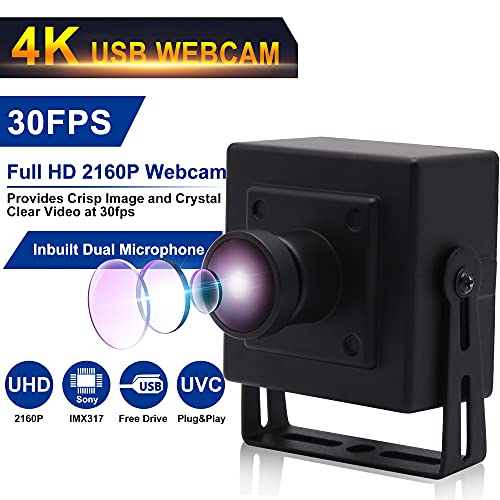 ALPCAM 4K USB Camera Ultra HD 2160P Webcam with IMX317 Sensor,170 Degree Fisheye Lens USB Camera Module with Dual Microphone, Plug and Play USB Webcam for Windows/Mac/Linux/Raspberry Pi
