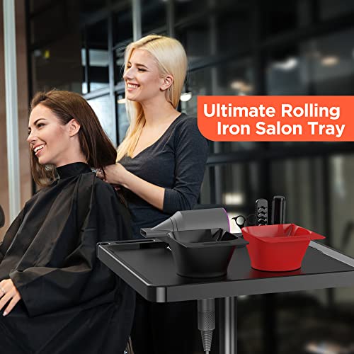 TASALON Ultimate Salon Tray on Wheels,Tray Cart with 2 Magnetic Bowls Irony Tattoo Table Station Rolling Tray with Hair Stickless Wheels,Chemical-Resistant Hair Stylist Instrument Tray,Tray for Dyson