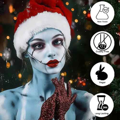 4 Pcs Sally Makeup Kit,Corpse Bride SFX Halloween Baby Blue ,Water Activated Face Paint Makeup Kit,Sally Face Costume Women Cosplay,Light Blue Body Paint+Eyeliner+Lipstick+Sponge