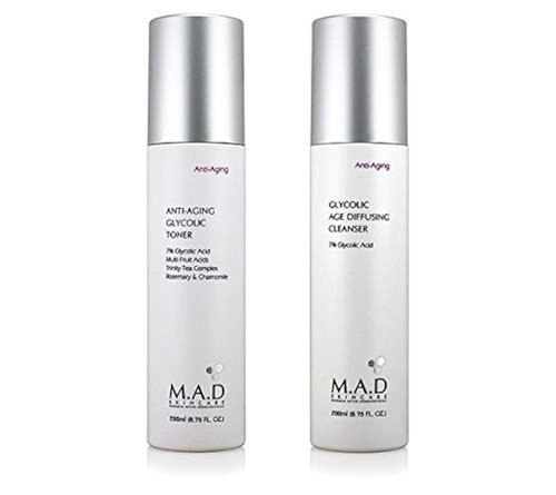 M.A.D Skincare Anti-Aging Glycolic Duo Set - Glycolic Age Diffusing Cleanser - Anti Aging Glycolic Toner