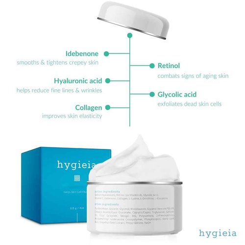 Hygieia + Eternal Youth Bundle - Crepey Skin Repair Cream 4 OZ & Full Body Moisturizing Cream 8 OZ - Revitalizes & Nourishes Dull, Dry & Textured Skin