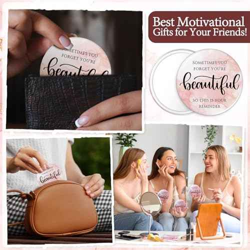 25 Pcs Inspirational Compact Mirror Bulk for Women Sometimes You Forget You're Beautiful Pocket Gifts Pink Portable Round Purse Mirrors Appreciation Gift for Women Nurse Mom Christmas