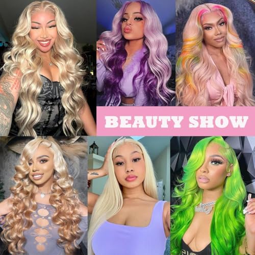 613 Human Hair Body Wave Blonde Bundles with Closure (12 14 16 +10 Inch) 100% Unprocessed 12A Grade Brazilian Virgin Hair Extensions bundles with 4 X 4 Lace front Free Part for Women