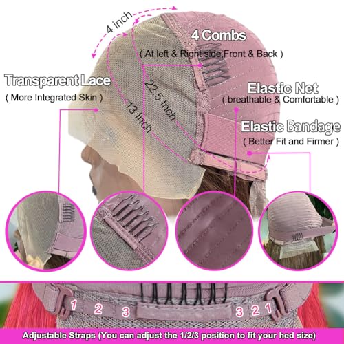 Pink Lace Front Wig Human Hair Straight 13x4 HD Transparent Lace Front Wig Pre Plucked with Baby Hair 20 Inch Colored HD Lace Frontal Wig For Black Women