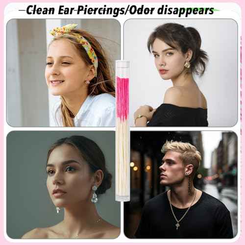 Ear Hole Cleaner 300PCS Ear Piercing Cleaner Floss,5 Colors Earring Hole Cleaner for Girls Women Men,Disposable Piercing Cleaner Floss Ear Piercing Care Cleaning Tool (A-5colors)
