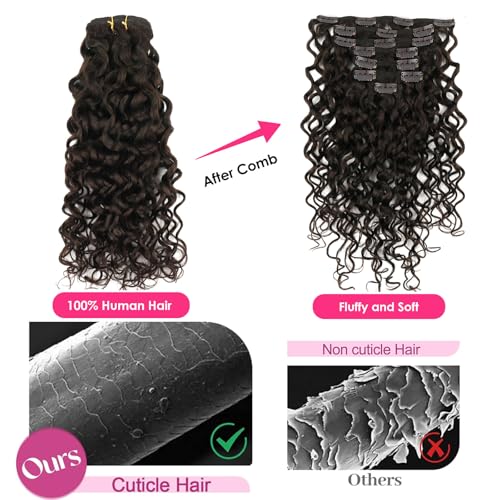 Natural Wavy Clip in Hair Extensions Real Human Hair Natural Wave Clip ins Human Hair Extensions 22 Inch 120g Double Weft Dark Brown Curly Clip in Extensions Full Head Human Hair #2