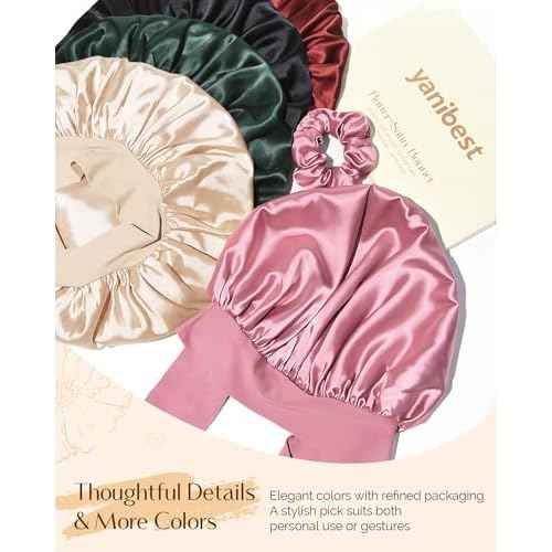 YANIBEST Satin Silk Bonnet for Sleeping Women, Double Layer Hair Bonnet with Elastic Tie Band for Curly Natural Hair