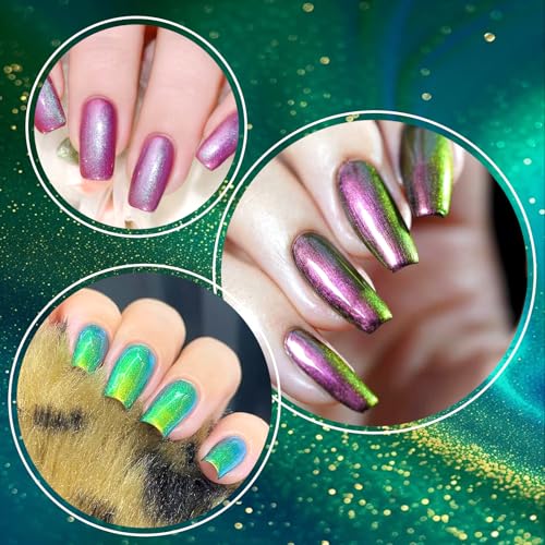 Allstarry Chameleon Nail Polish, Air Dry 6 Colors Glitter Gel Nail Polish Set Color Changing Gel Nail Polish Kit Blue Purple Green Gel Polish Colors Nail Lacquer Nail Art DIY Salon Gift for Women