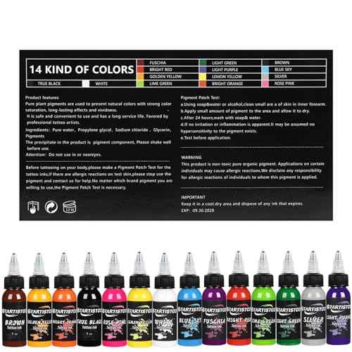 Professional Tattoo Ink Set 14 Colors 1OZ (30ml) Vegan-Friendly Pigment Tattoo Ink Supplies Ink...