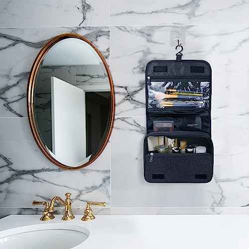 Large Capacity Toiletry Bag Travel Bag with Hanging Hook for Men and Women Waterproof Travel Cosmetic Bag Bathroom Storage Bag for Brushes Set,Full-Sized Shampoo,Toiletries,Accessories-Black