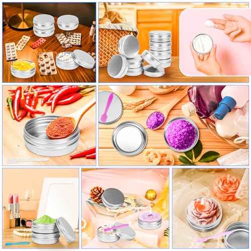 MotBach 16Pack 2oz Tin Jars, 60ml Metal Tin cans, 2Ounce Aluminum tin can jar Containers with Screw Lid for Lotion Bars, Spices, Salve, Balms, Beard Balm, Toiletries, Creams, Samples, Makeup Cosmetic