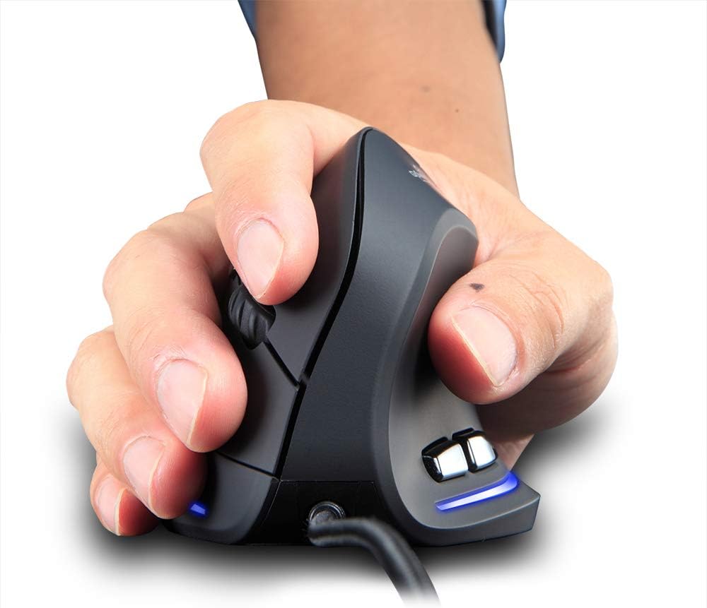 zelotes Vertical Ergonomic Mouse,3200DPI,6 Buttons,LED Illumination,Prevention Against Mouse Arm,USB Optical Wired Mice for Laptop,PC,Mac,Black