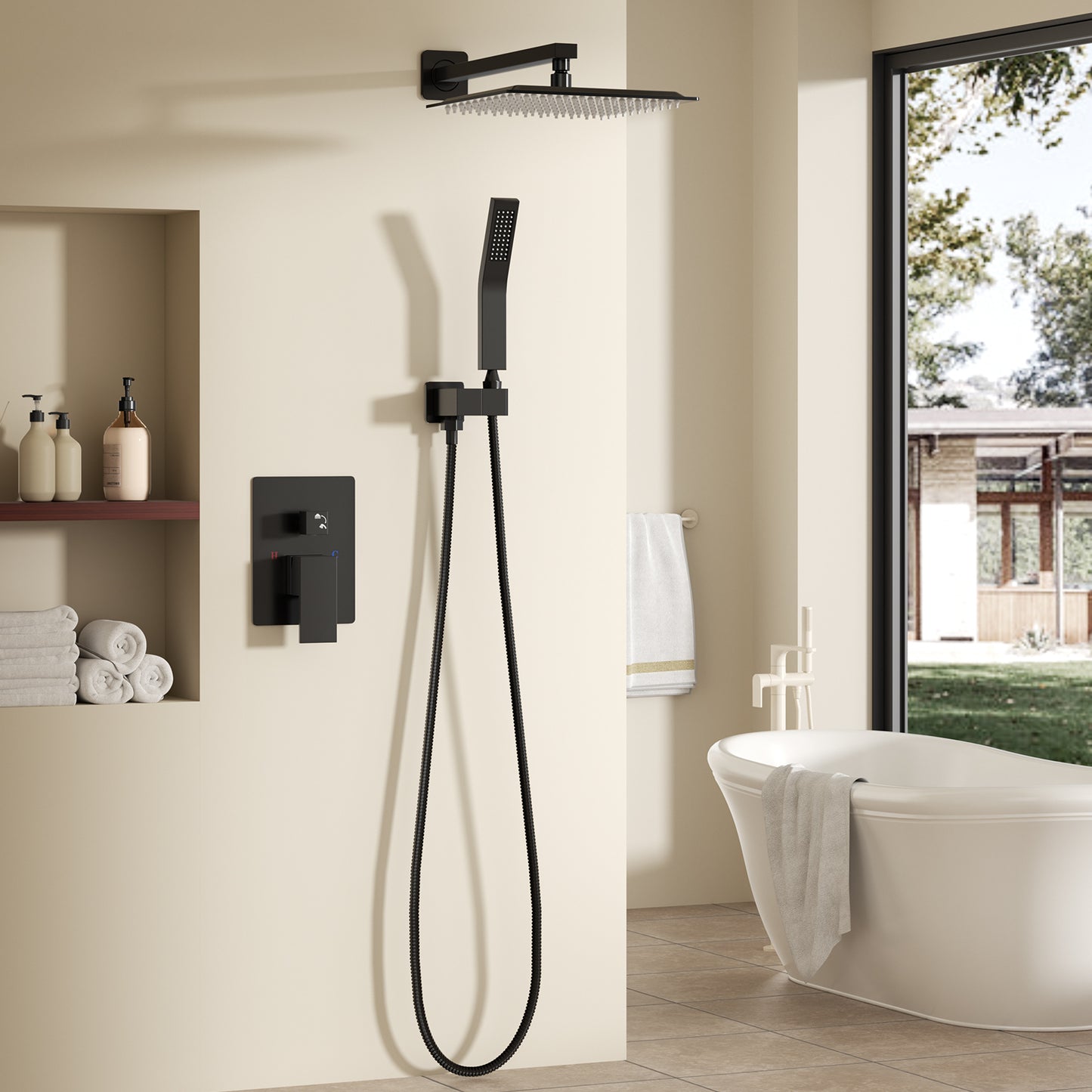 Wall-Mounted Shower Faucet Set - 10-Inch Overhead & Handheld Shower
