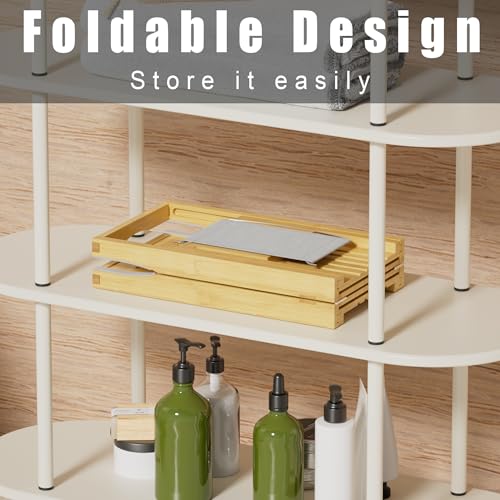 Foldable Bathtub Caddy Tray for Tub,Bamboo Expandable Bath Table Trays,Premium Bathroom Accessories for New Home & Mothers Day & Birthday Gifts for Couples,Natural