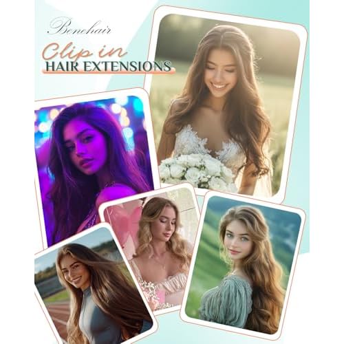 Benehair Clip in Hair Extensions Real Human Hair 22inch Double Weft Golden Brown Mixed Bleach Blonde Hair Extensions Clip in Human Hair Lace Weft Straight Hair Extensions Clip ins 7pcs 130g #12P613