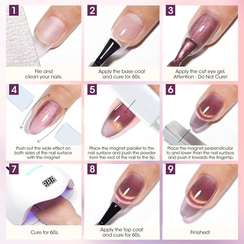 Gellen Cat Eye Gel Nail Polish - 18ml Pink 9D Holographic Glitter Reflective With Magnet Stick - Soak Off UV Nail Art Salon DIY Home