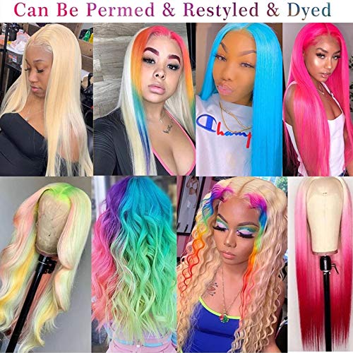 Slightly Bleach Knots Lace Front Wig #613 Blonde Human Hair Lace Wigs Colored with Pre-Plucked Hairline Thick 150% Density Lace Wigs Full Ends with Baby Hair 24'' for Black&White Women