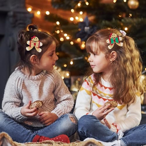 Glitter Christmas Hair Clips - 2PCS Sparkly Cute Gingerbread Man Hair Clips for Girls Non-slip Metal Alligator Hairpin Barrette Festive Hair Accessory for Christmas Party Kids Xmas Gifts