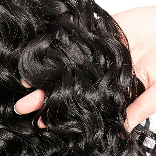Brazilian Water Wave 5Bundles(50g/bundle) with 4x4 Lace Closure Wet and Wavy Bundles with Closure Deep Curly Bundles Human Hair Bundles with Closure (16/16/16/16/16+16)