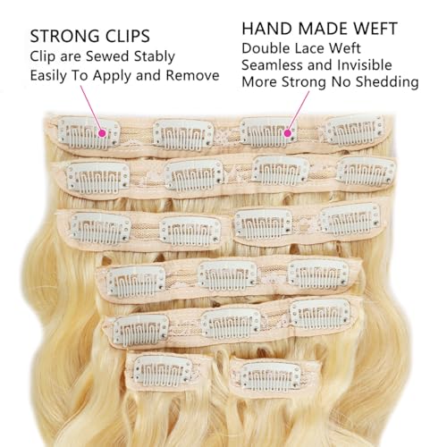26 Inch Blonde Clip in Extensions 8Pcs 110g Clip in Hair Extensions Real Human Hair Body Wave 613 Blonde Clip ins Brazilian Remy Human Hair Extensions for Women Double Weft