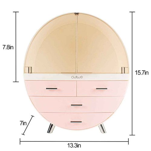 OBMMIRAO Elegant Dustproof Makeup Storage Organizer Box, Waterproof Large Cosmetics Organizer Storage with Drawers Skincare Cosmetic Display Cases for Countertop Bathroom Dresser Dedroom