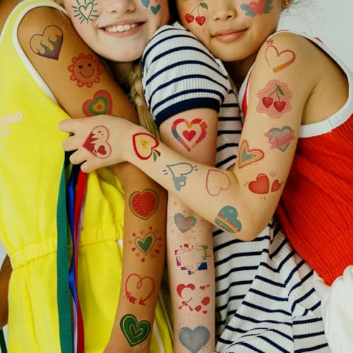 Glitter Heart Temporary Tattoos for Party Decoration - 74 Individually Sheets | Waterproof & Easy Peel | Cute Tattoos Stickers for Girls Women