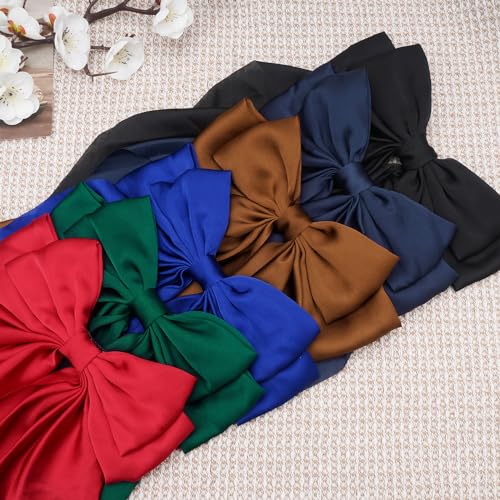 6PCS Hair Bows for Women Big Bow Hair Clips Silky Satin Long Tail Hair Bows Cute Hair Ribbon Coquette Bows Hair Accessories(Black Red Sapphire Blue blackish Green Dark Blue Coffee)