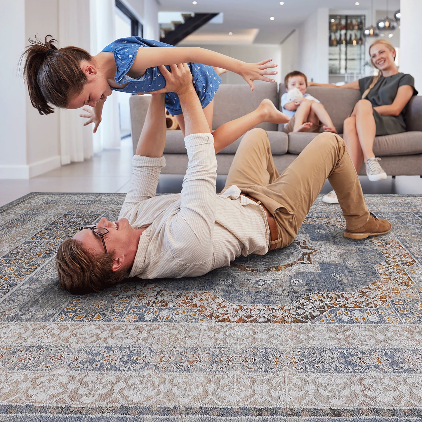 PAYAS C Ollection 6X9 Blue Ivory Medallion Area Rug