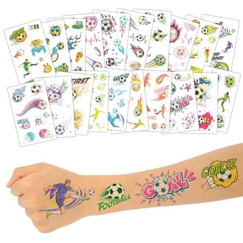 Konsait 20 Sheets Glitter Tattoos for Kids - Soccer, Football & Sports Themed Washable Tattoos Football Tattoo Soccer Favors Sports Tattoo Temporary for Kids Soccer Themed Gifts