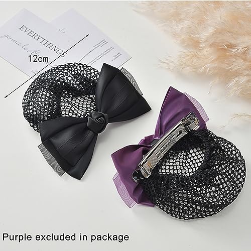 2pcs Hair Snood Net Barrettes with Bowknot Hair Clips with Thin Mesh Bun Cover for Women Ladies (Pink+Black)