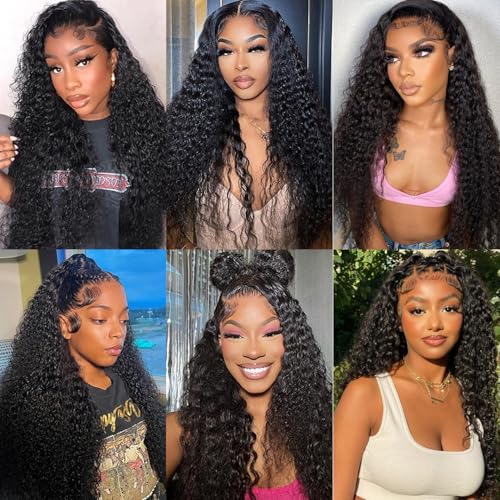 Deep Wave Lace Front Wigs Human Hair Pre Plucked 13x4 HD Lace Frontal Wigs For Women Human Hair Glueless Deep Curly Lace Front Wig Human Hair with Baby Hair 180% Density (22 Inch)