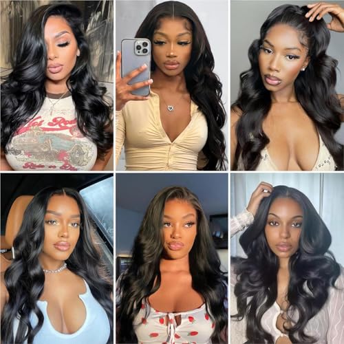 Brazilian Body Wave 4 Bundles Human Hair - 18, 18, 20, 20 Inch Unprocessed Human Hair Bundles - Natural Black Color Body Wave Hair Extensions