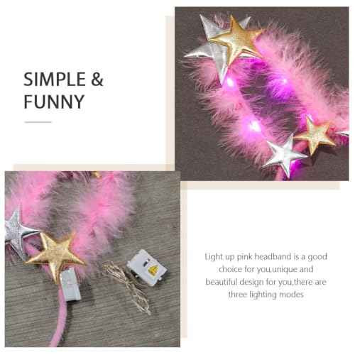 Sixexey Light Up Headband LED Pink Star Hair Band Halloween Cosplay Costume Party Hair Accessories for Women