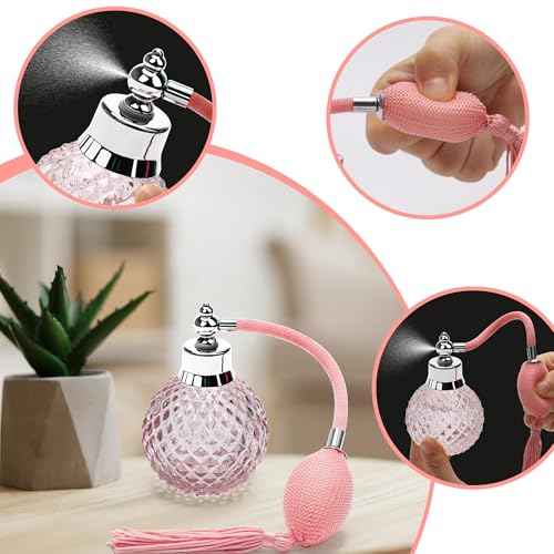 Coolrunner Crystal Art Vintage Style Refillable Perfume Atomizer Long Spray Bottle 100ml (Pink)