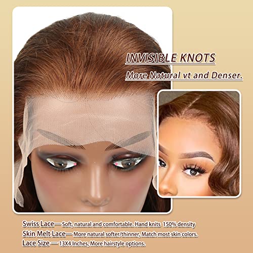 Chocolate Brown Lace Front Wig Human Hair 150% Density Auburn 13X4 Body Wave Lace Front Wig Human Hair Colored Hd Transparent Glueless Wigs Pre Plucked 26Inch