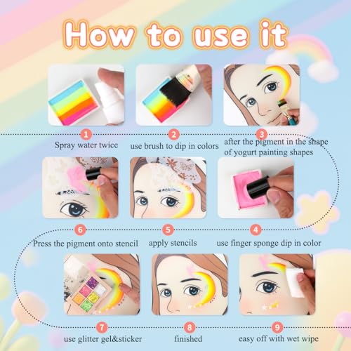 Professional Face Painting kit for Kids Adult Face Painter110 Colors Split Cake Face Paint 96 pcs Set Non-Toxic Washable & Safe with Brushes Sponges Glitter Stencils for Halloween Makeup Kit