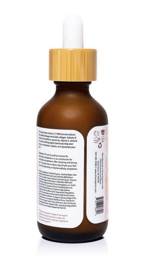 Elina Organics Vitamin C Elixir, 2oz, Hydrates Skin, Reduces Wrinkles, Rebuilds Collagen, Organic Skincare, Unisex