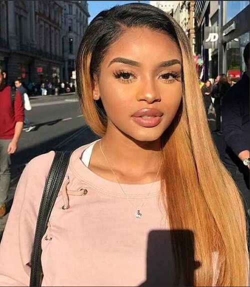Spotlight Ombre Brown 13x4x1 Straight Lace Front Wigs Human Hair 20 Inch T-Part HD Lace Front Wigs for Black Women 100% Brazilian Virgin Human Hair Wigs 150% Density TT1B/30 Color