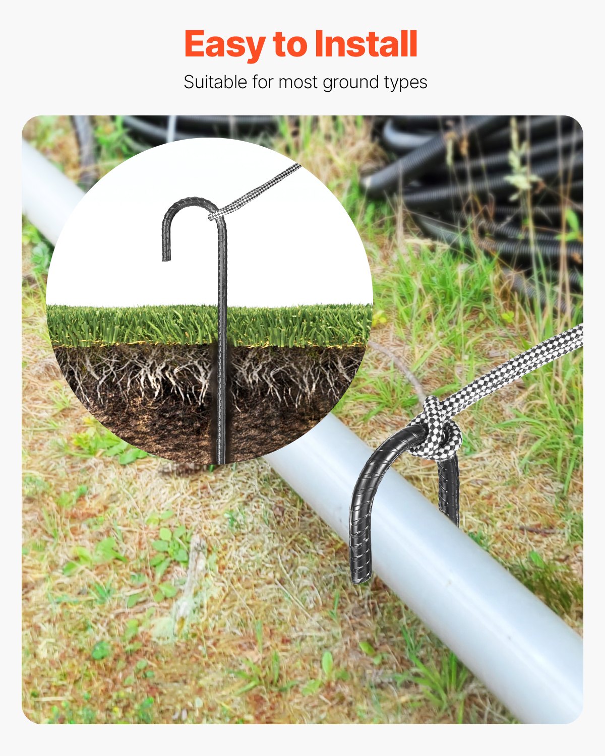 Heavy Duty Galvanized Steel Rebar Stakes 16-Inch Ground Anchors Pack of 24