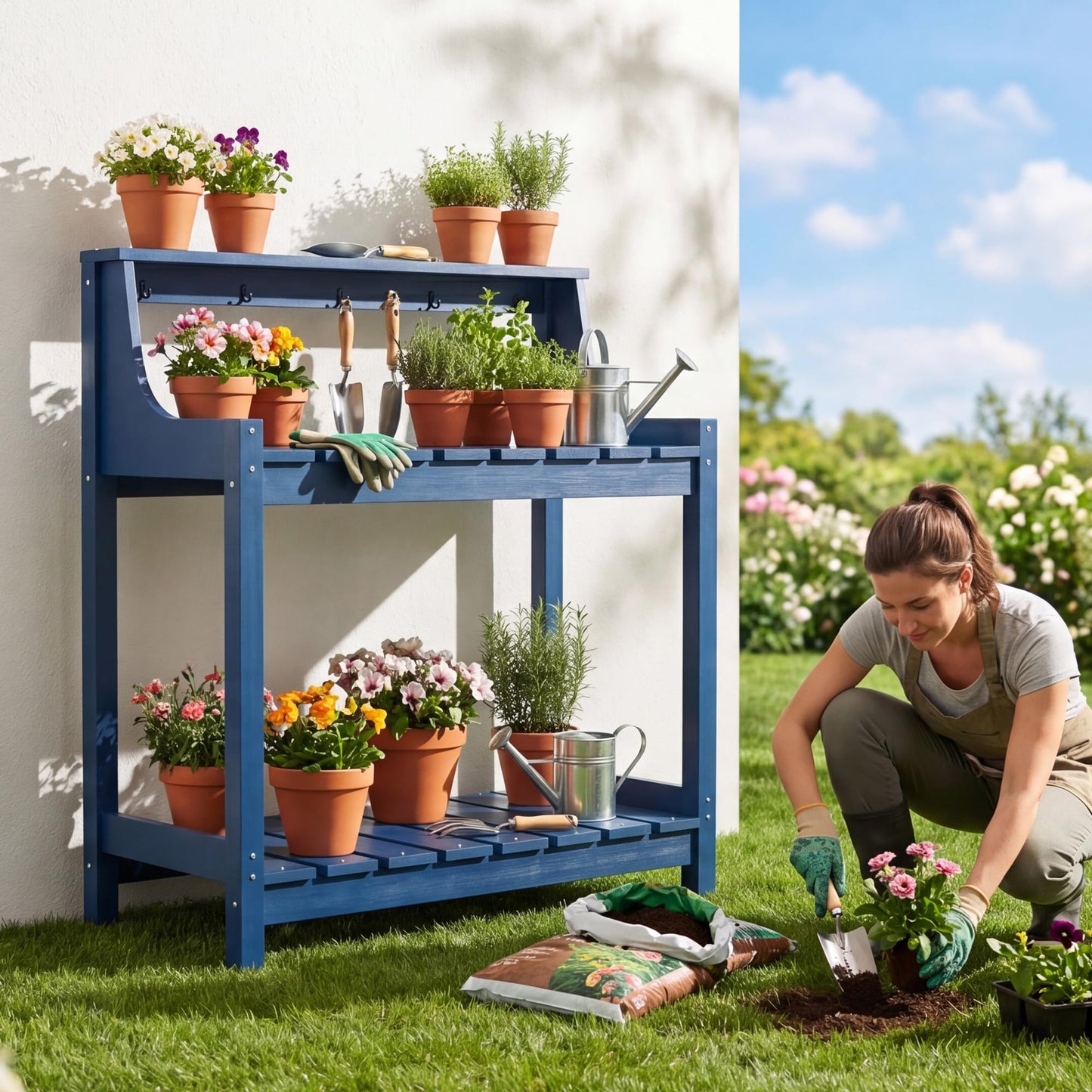 Potting Benches For Outside, HDPE Garden Table All Weather, Outdoor