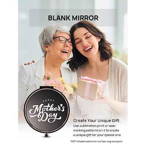 Compact Mirror for Purse, Double-Sided 1X/2X Magnifying Metal Pocket Makeup Mirrors(Round, Onyx Black)